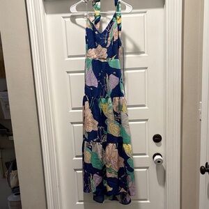 NWT-Lulu's Vibrant Floral Maxi Dress in Blue and Green